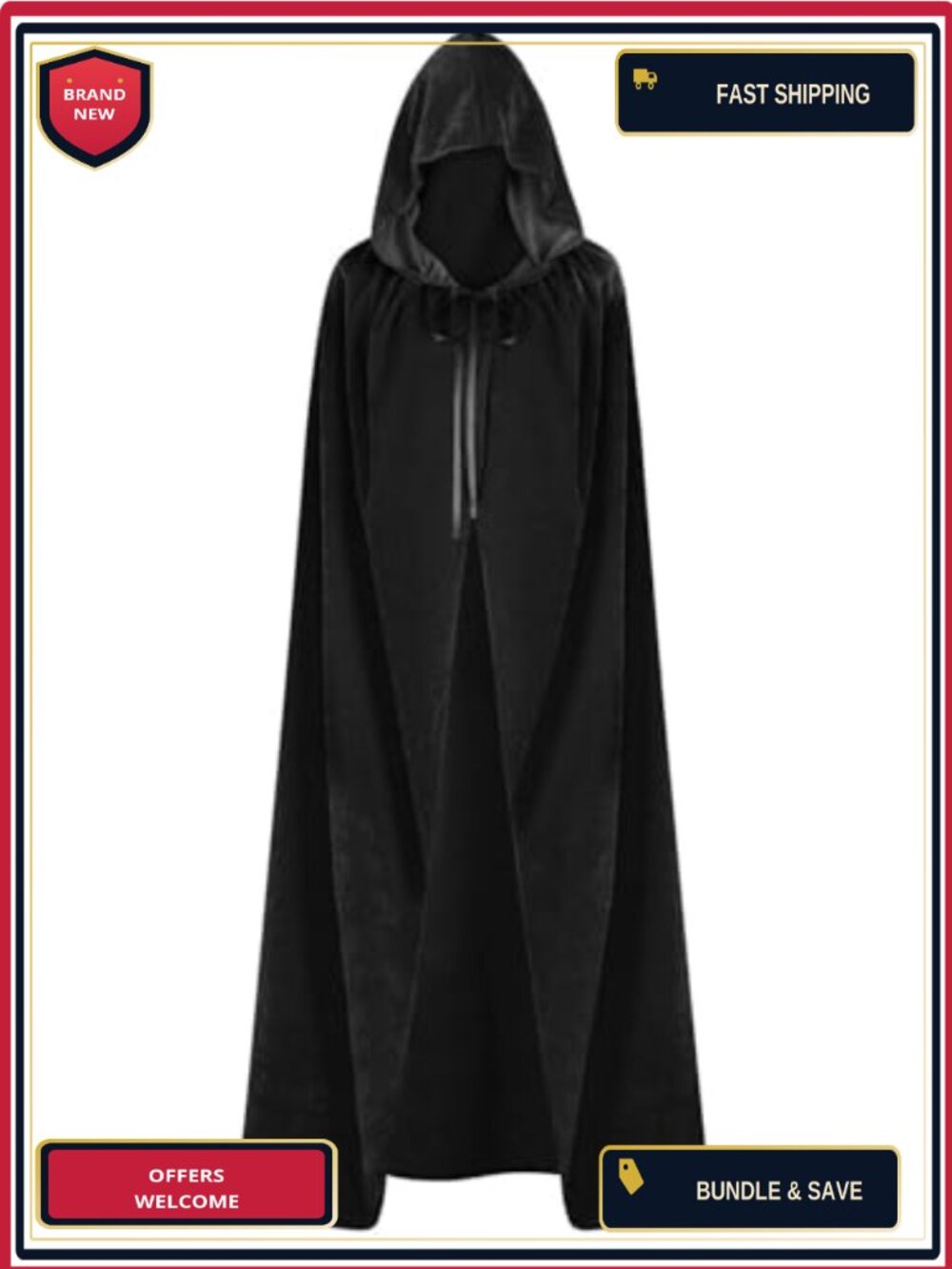 Velvet Hooded Cloak Cape Unisex Halloween Cosplay Costume Robe